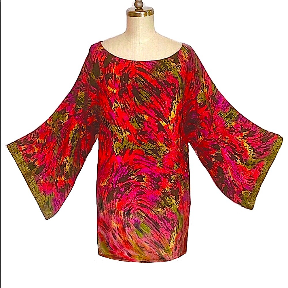 Silky Tunic Top with Gold Brocade